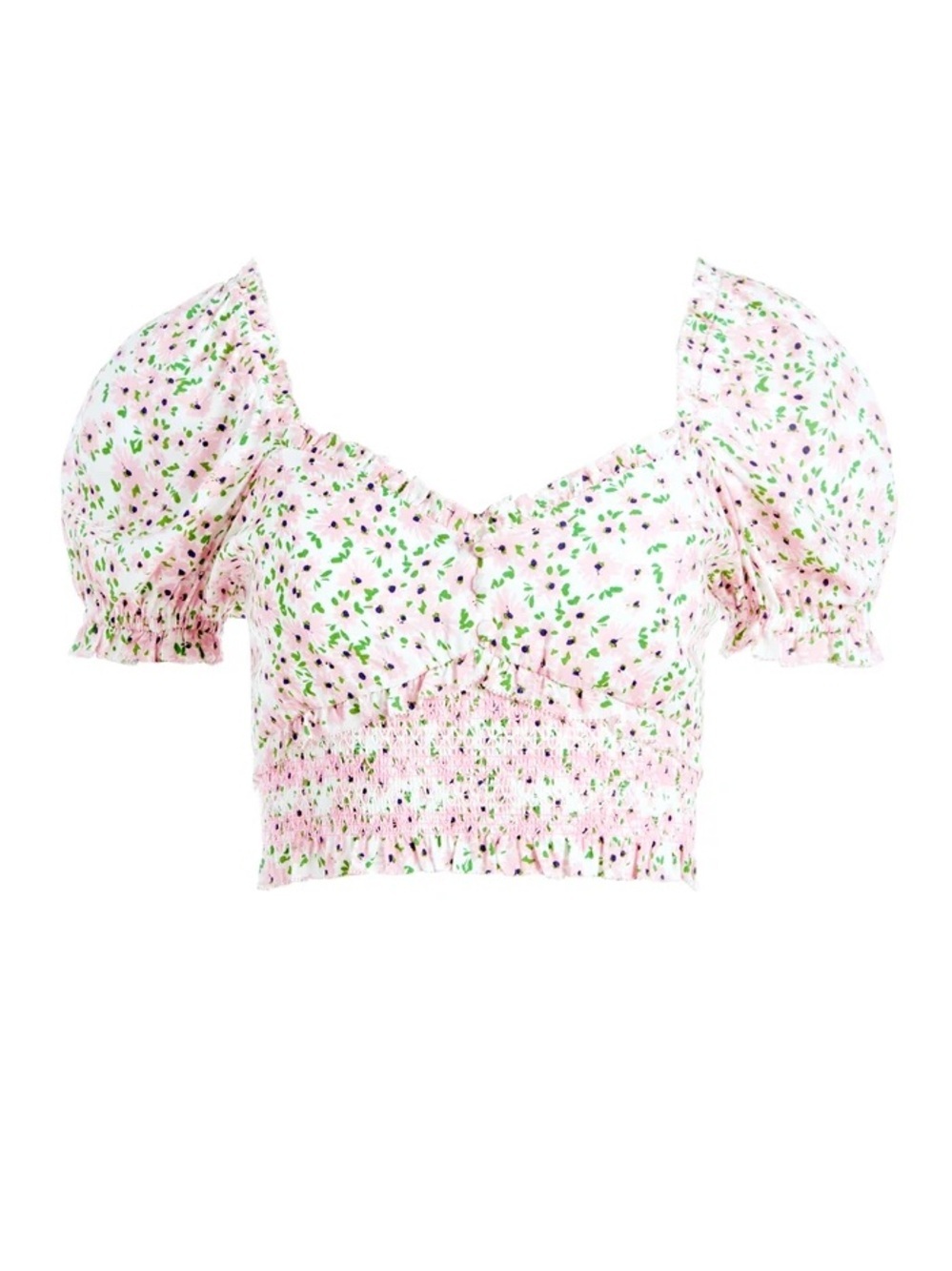 NWT Alice + Olivia Rianna Puff Sleeve Floral Cropped Top Monterey Ditsy Soft Wht - Picture 4 of 12
